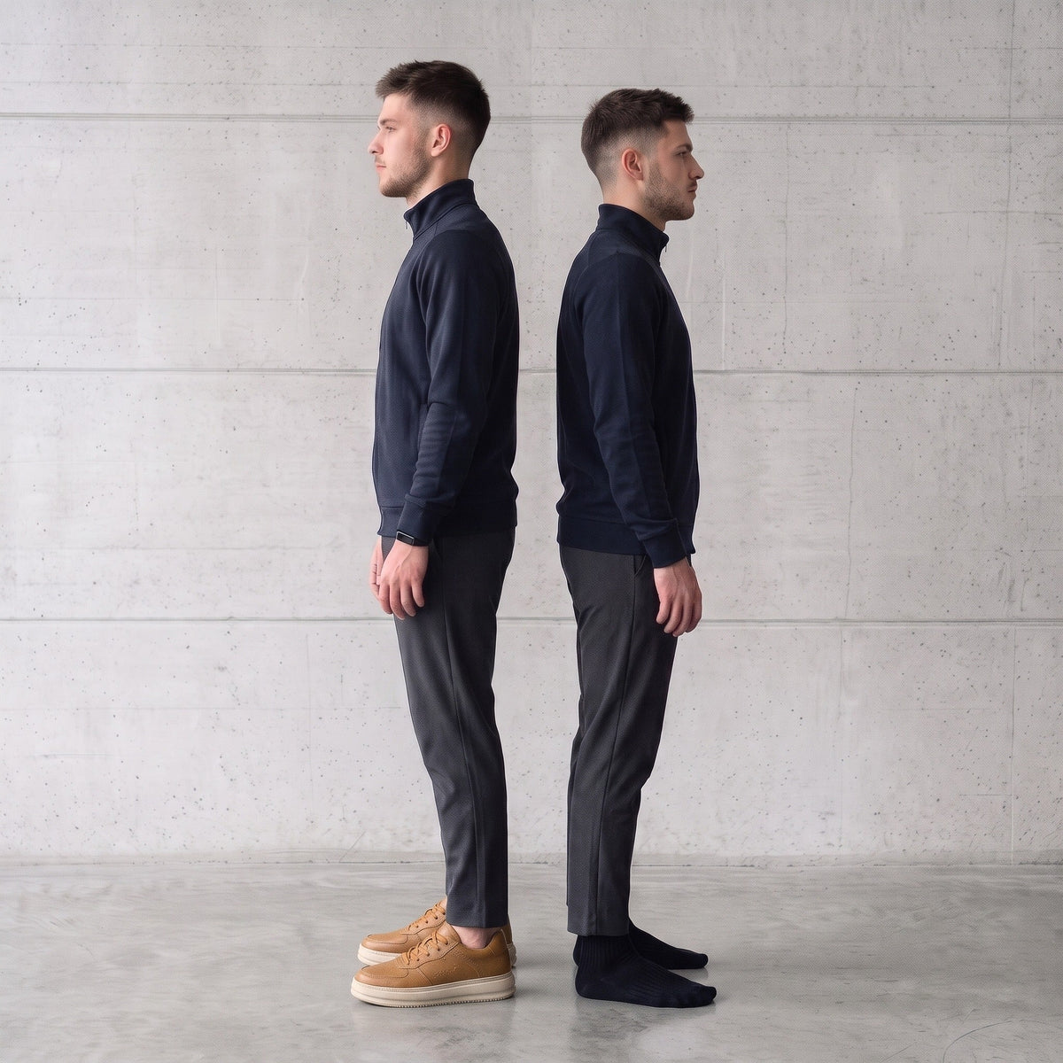 Cortile Cuoio, same man different height